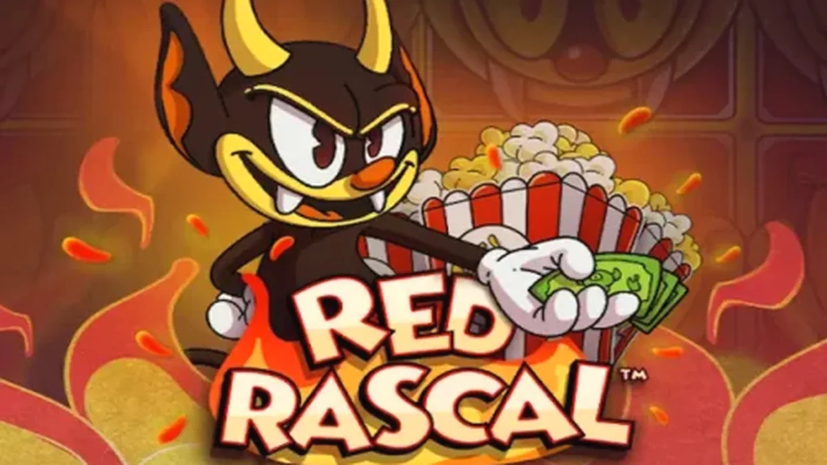 Red Rascal slot game screen featuring the main character in an amusement park setting